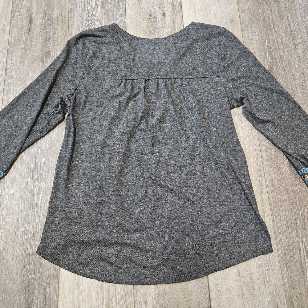 Roper Bell Sleeve Grey Embroidered Top Blouse Western Cowgirl Women's Medium - Picture 8 of 10